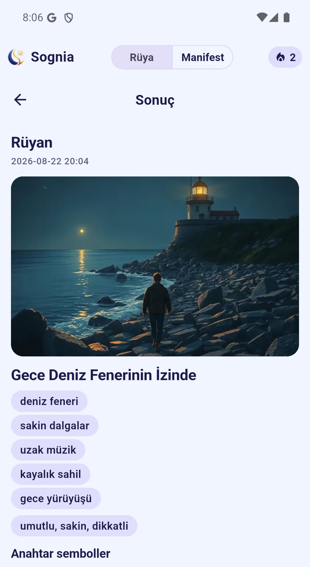 A dream reading in Sognia, with the image generated for it